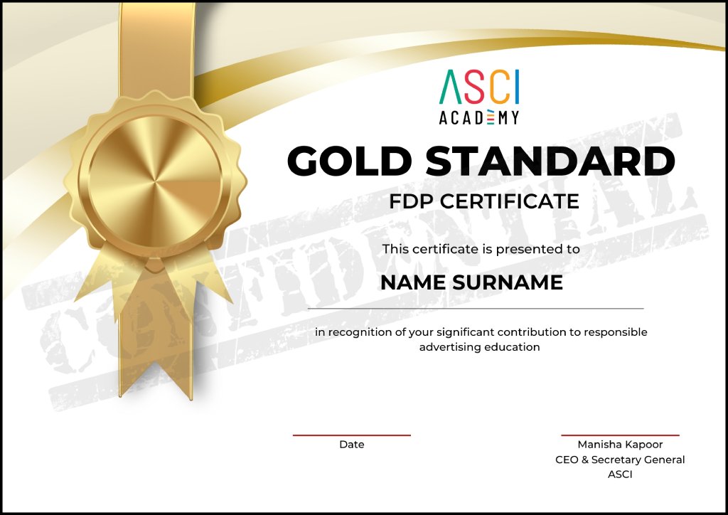 ASCI Academy FDP Certificate - Gold Certificate