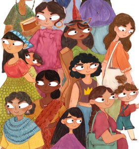 A vibrant illustration used to discuss the 10 COMMON GENDER STEREOTYPES IN ADVERTISING, Published on December 13, 2021. It features a diverse crowd of modern Indian women and girls, each with unique styles and expressions—from a student and a musician to a mother and a professional. This powerful visual celebrates the multifaceted nature of women, challenging one-dimensional portrayals in media.